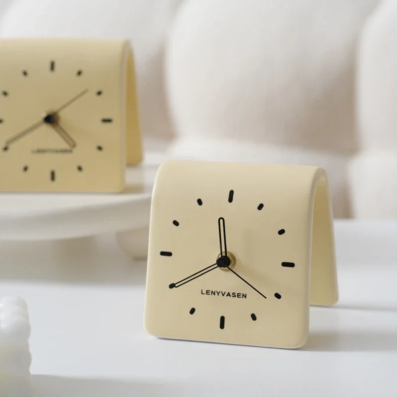 Ceramic Desk Clock Quiet Quartz Movement Home Decor for Living Room and Bedside