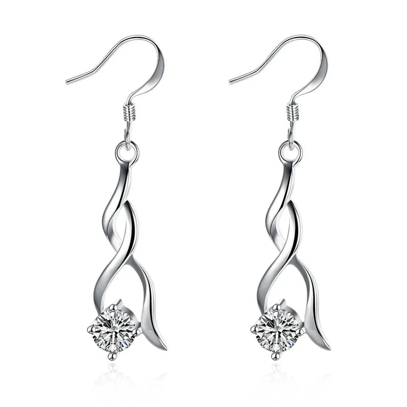 925 Sterling Silver Drop Earrings for Women - Elegant Crystal Jewelry, Christmas Gift