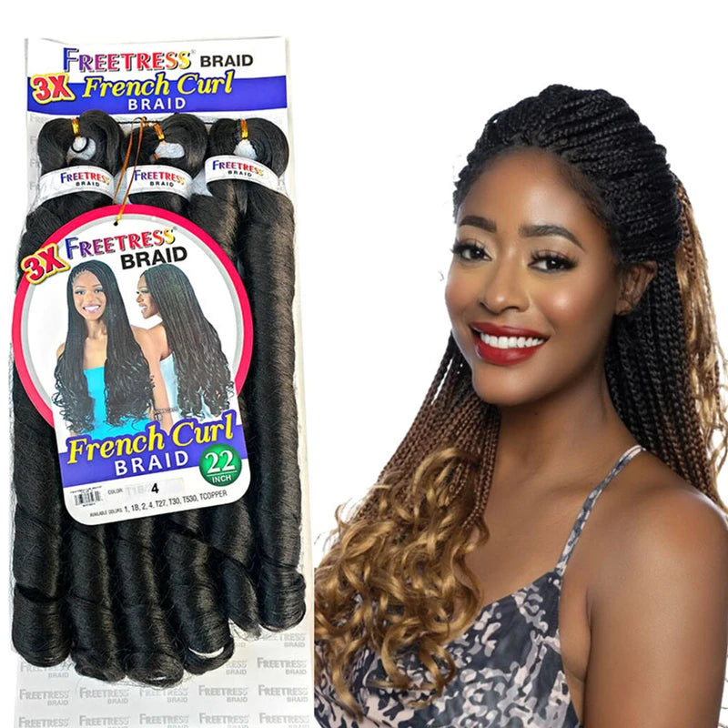 French Curly Braiding Hair Extensions 22 Inch Synthetic Wavy Hair Bundles - 3 Pack