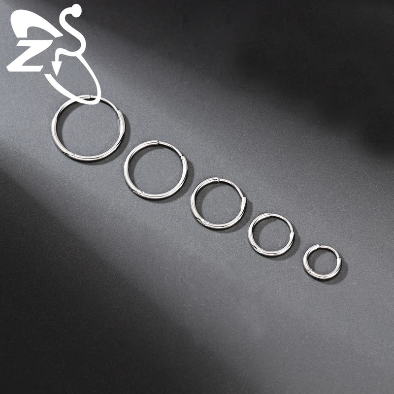 Stainless Steel Hoop Earrings 6/8/10/12MM Round Stud Jewelry for Piercings