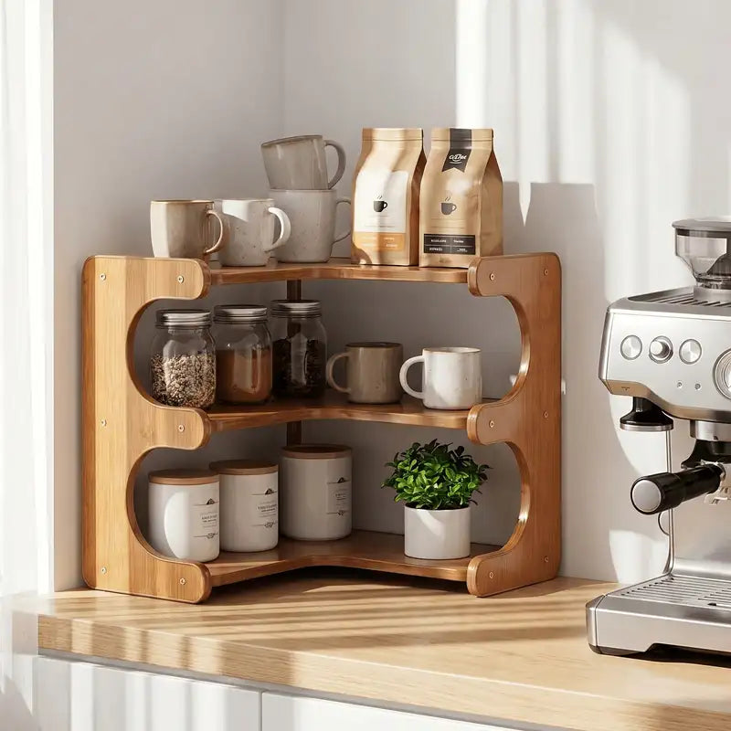Freestanding Corner Shelf Organizer - Multi-Tier Space Saver Storage Rack