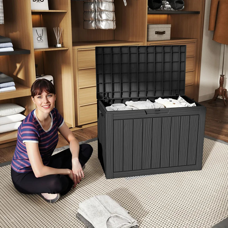 45-Gallon Waterproof Outdoor Storage Box with Locking Lid and Seat Bench