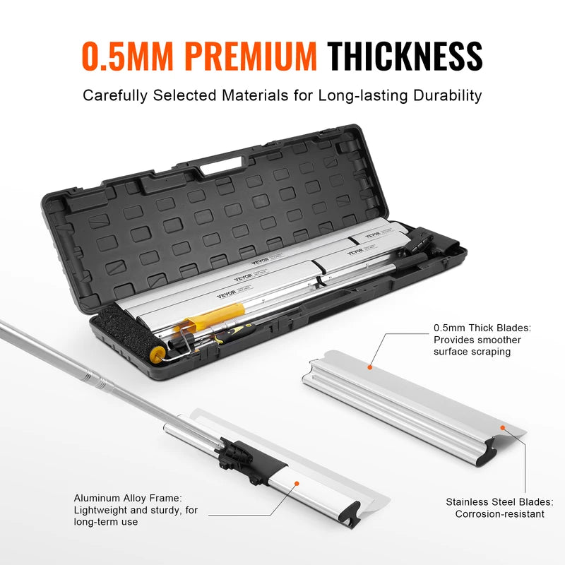 Drywall Skimming Blade Set with Extension Pole - 10 to 40 Inch Stainless Steel Blades