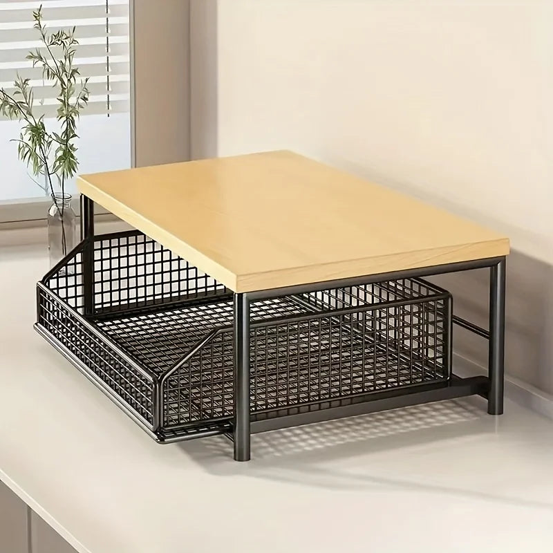 Vertical Microwave Stand with Drawer and Baking Rack - Multi-Function Kitchen Shelf