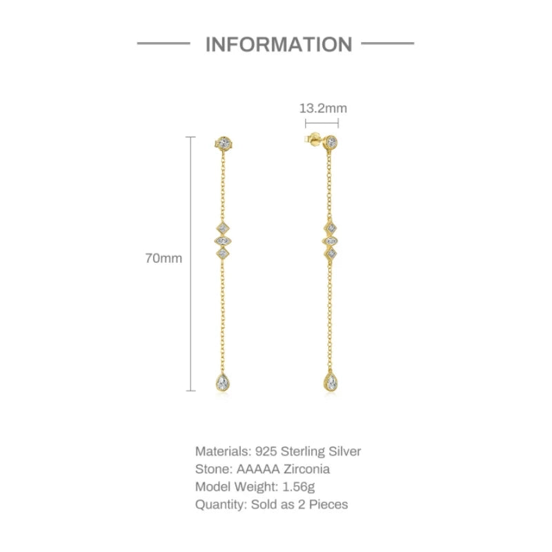 Sterling Silver Drop Earrings with Zircon Waterdrop Tassels for Women – Wedding & Party Jewelry
