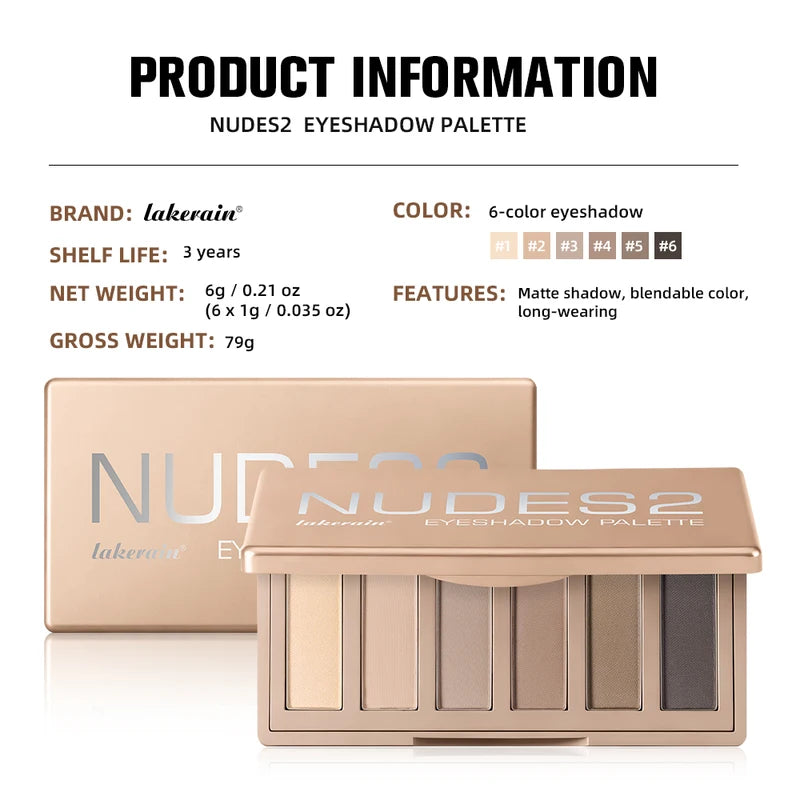 Long-Lasting Neutral Eyeshadow Palette with 3 Brushes - Matte & Waterproof Finish