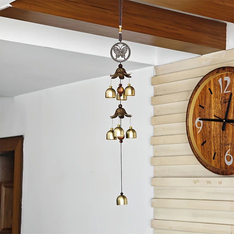 Double Metal Bell Pendant Wind Chime Brass Hanging Decor for Home Patio Wall
