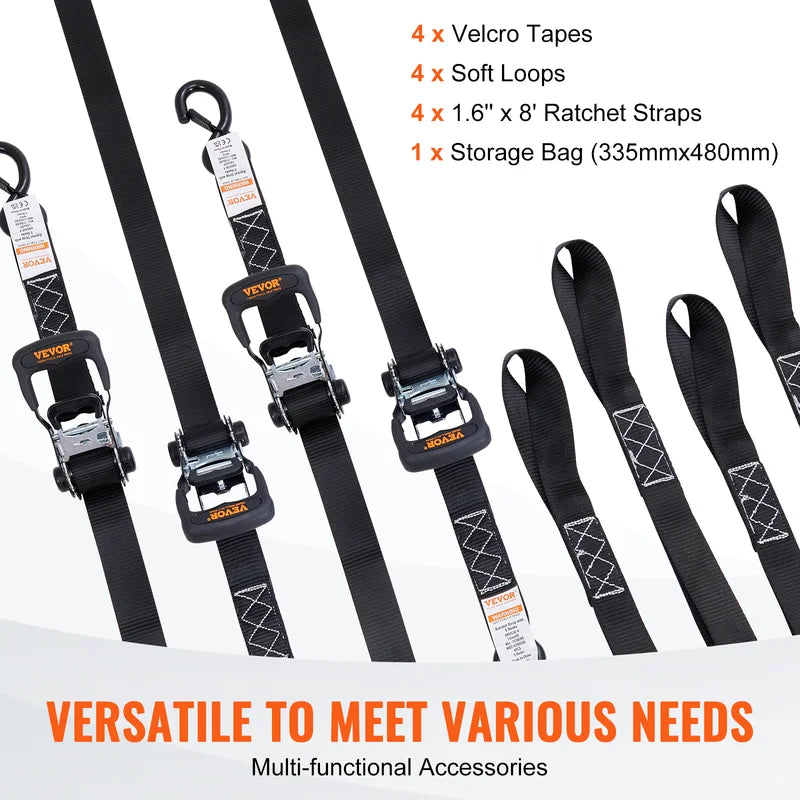 Heavy Duty Trailer Ratchet Tie Down Straps with Padded Handles - Secure Cargo & Motorcycle