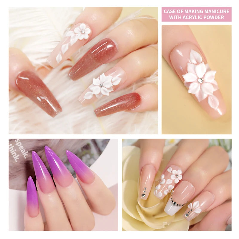 120g Acrylic Nail Powder Set - Clear Pink White Colors Nail Art Builder Tips