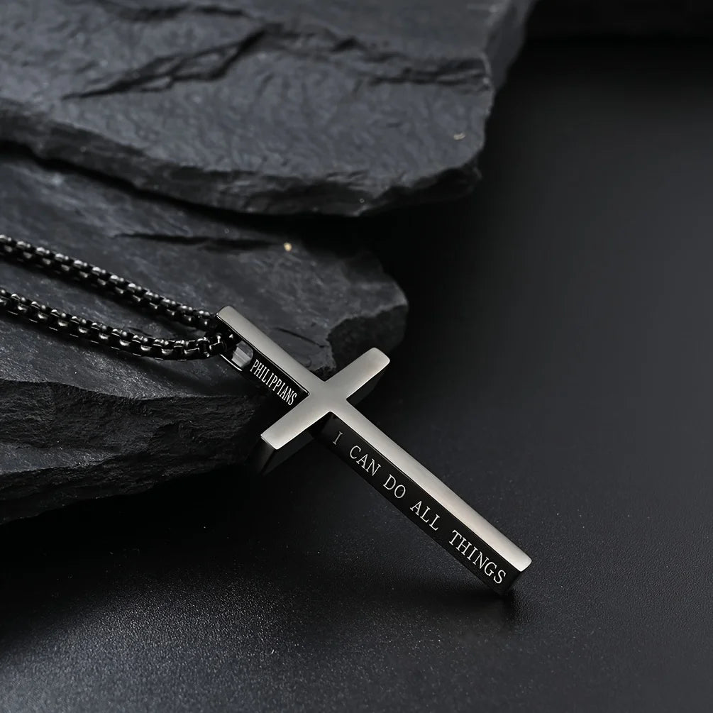 Jesus Cross Necklace Men Women Bible Verse Spiritual Jewelry Stainless Steel