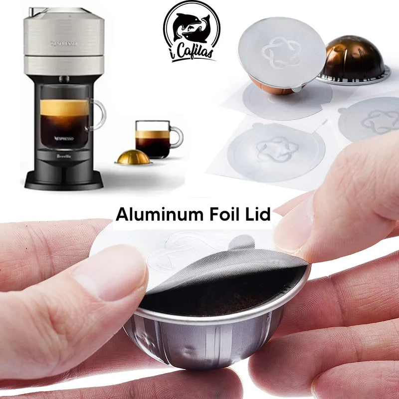 Disposable Coffee Capsule Seal Rings for Nespresso Vertuo Plus - Aluminum Foil Lids