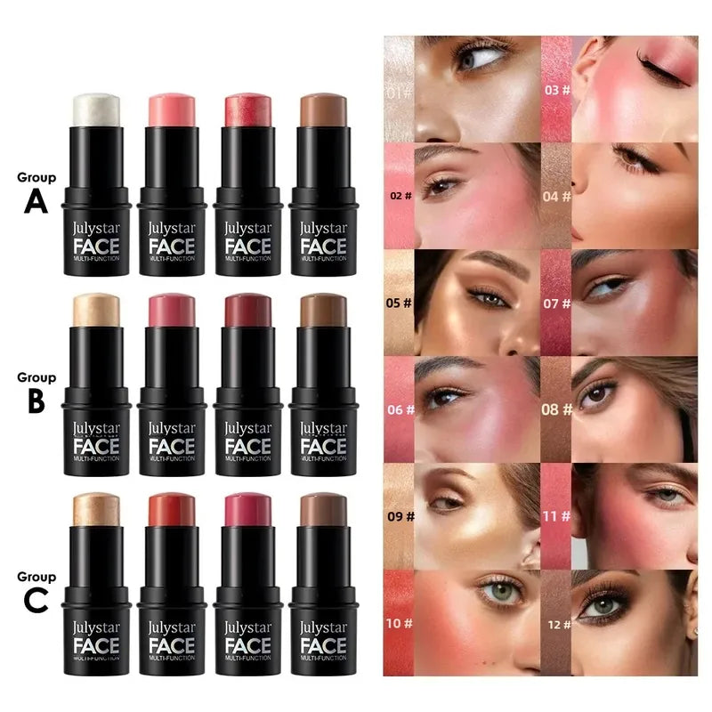 4-Pack Waterproof Face Makeup Sticks for Contouring and Highlighting - Long-Lasting Blush & Shimmer Set for Beginners Women
