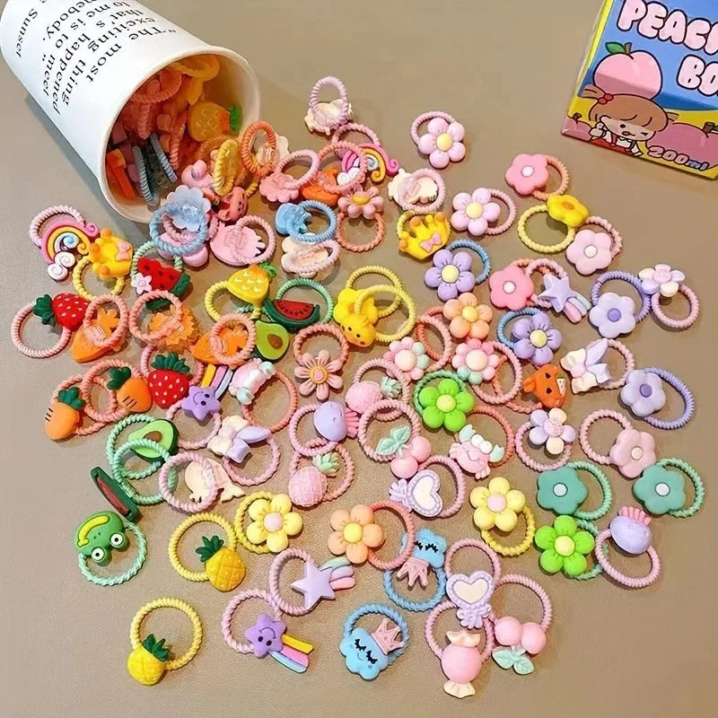 Kids Hair Bands 30pcs Non-Hurting Cartoon Animal Flower Fruit Hair Accessories