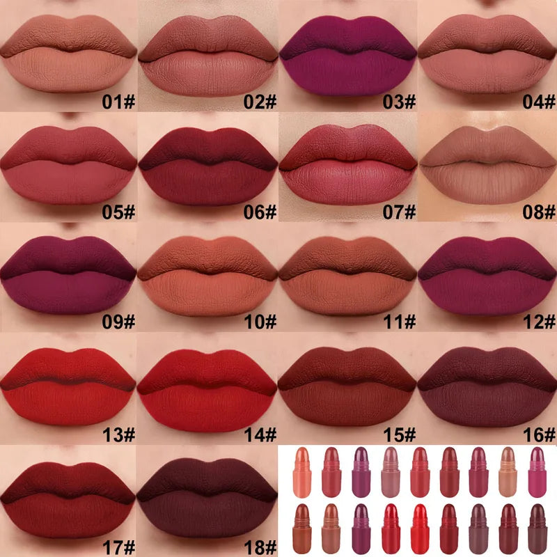 Mini Lipstick Set with Lip Gloss & Lip Liner - Matte, Waterproof, Long-Lasting, Travel Style