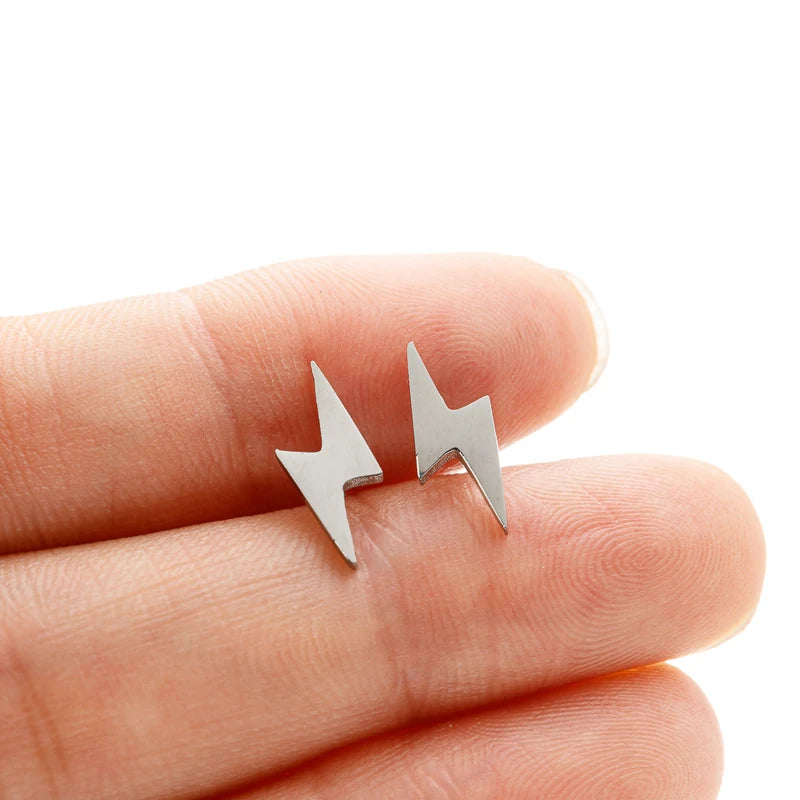 Stainless Steel Lightning Bolt Earrings for Men Women Punk Jewelry - Multiple Colors