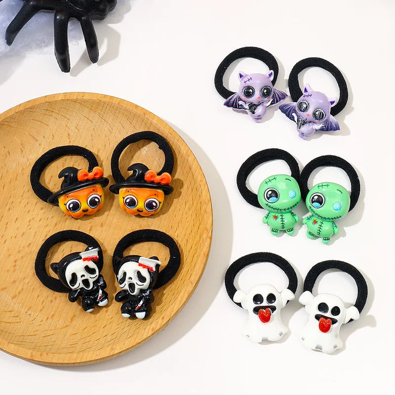 Halloween Themed Hair Ties Pack - Ghost Bat Pumpkin Cute Girls Gift Set