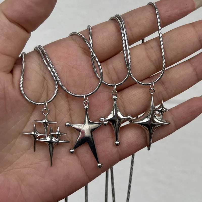 Y2K Style Star Necklace with Cross Pendant Adjustable Choker Jewelry