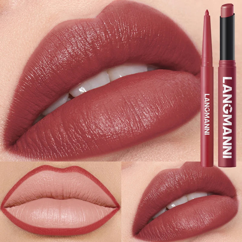 2Pcs Matte Lipstick & Lip Liner Set Long-Lasting Waterproof Lip Makeup