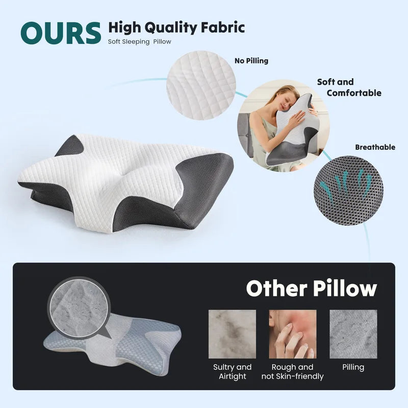 Ergonomic Cervical Neck Pillow with Memory Foam & Cooling Pillowcase