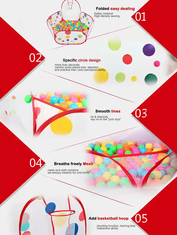 Children's Ocean Ball Pool with Basketball Hoop Play Tent for Kids - Multicolor, Red