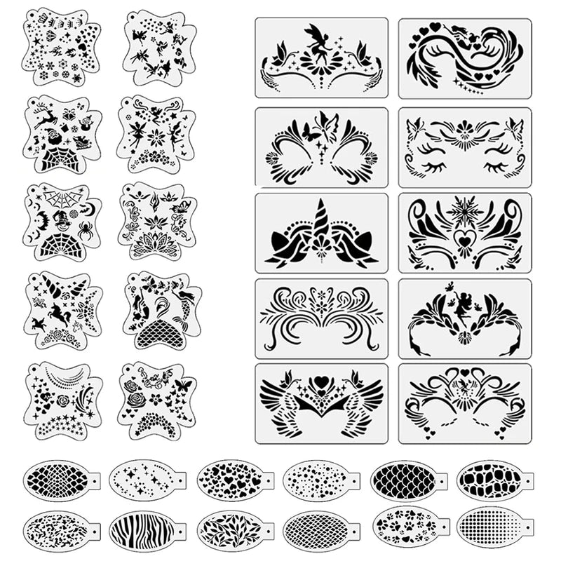 Reusable Face Paint Stencils Kit for Body Art & Halloween Makeup