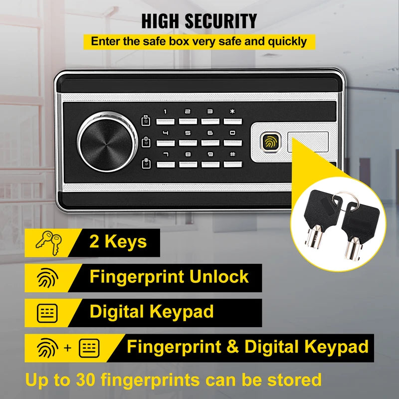 Fingerprint Safe Deposit Box 0.8/2.1 Cu Ft Wall-Mounted Security Safe