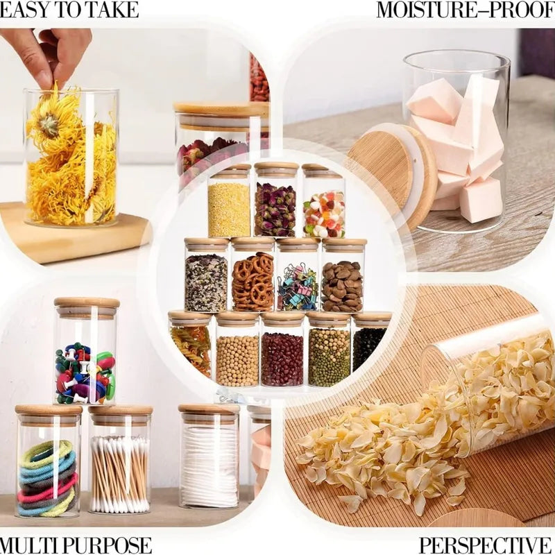Glass Food Storage Jar with Bamboo Lid 280ml - Clear Kitchen Container