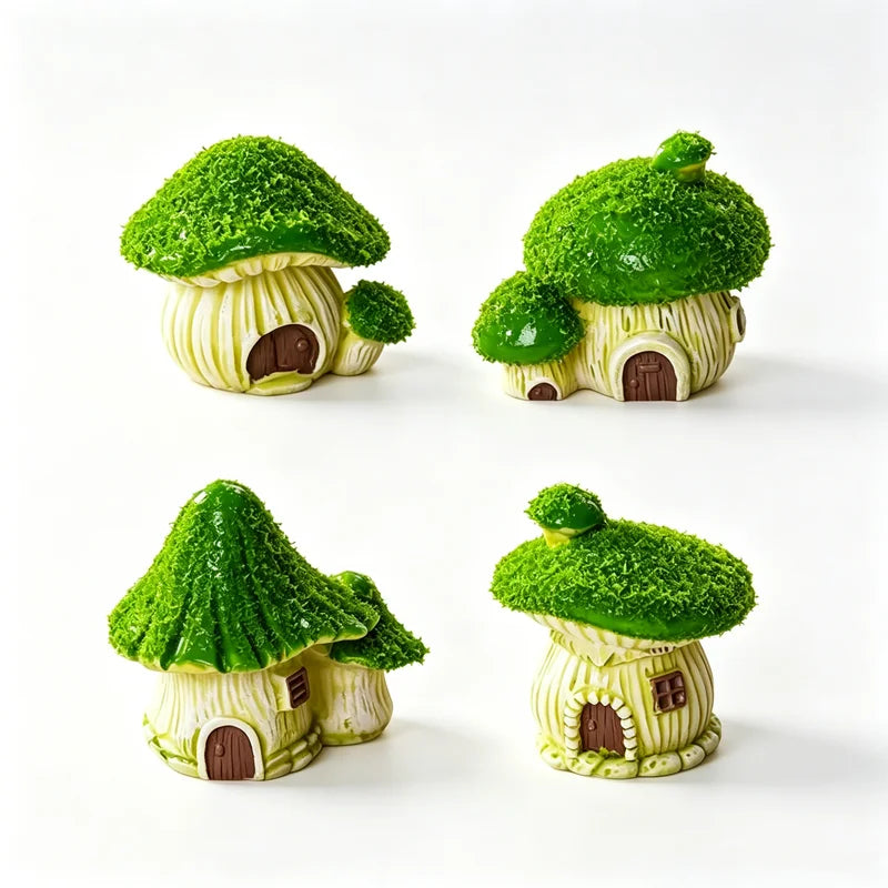 Miniature Mushroom House Garden Ornaments - Cute Landscape Moss Decor, Desktop Bonsai Accessories