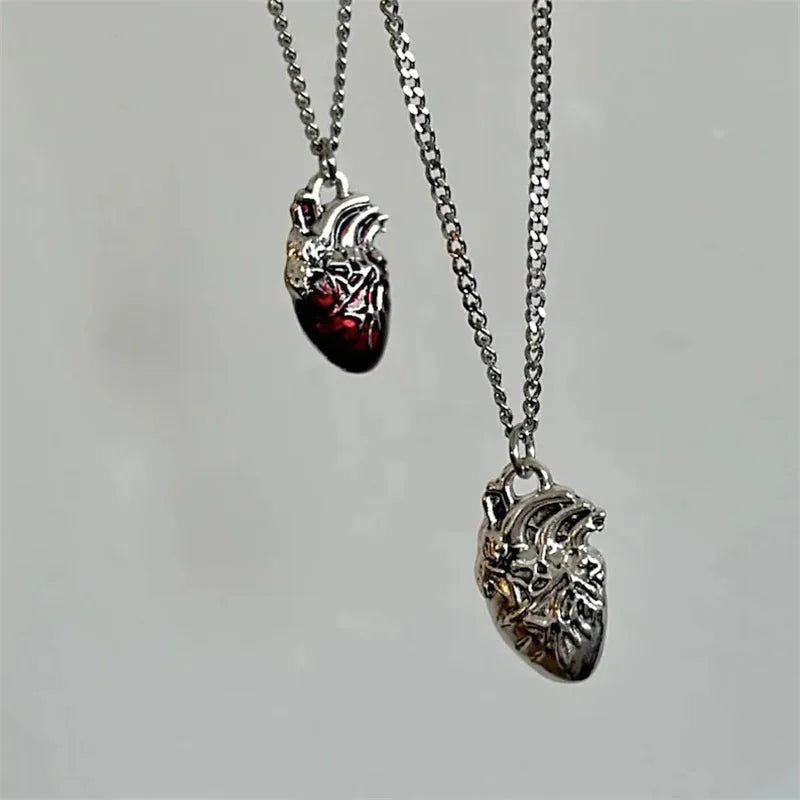 Anatomical Red Heart Necklace Gothic Y2K Grunge Jewelry Dainty Pendant Gift