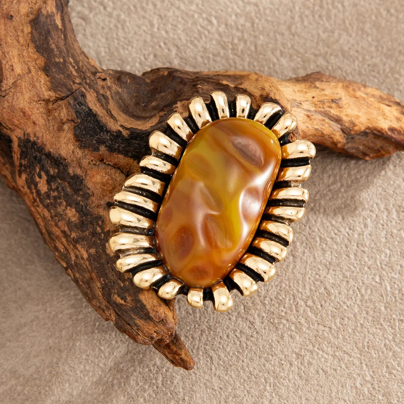 Vintage Resin Sunflower Chunky Ring for Women - Irregular Charm Jewelry