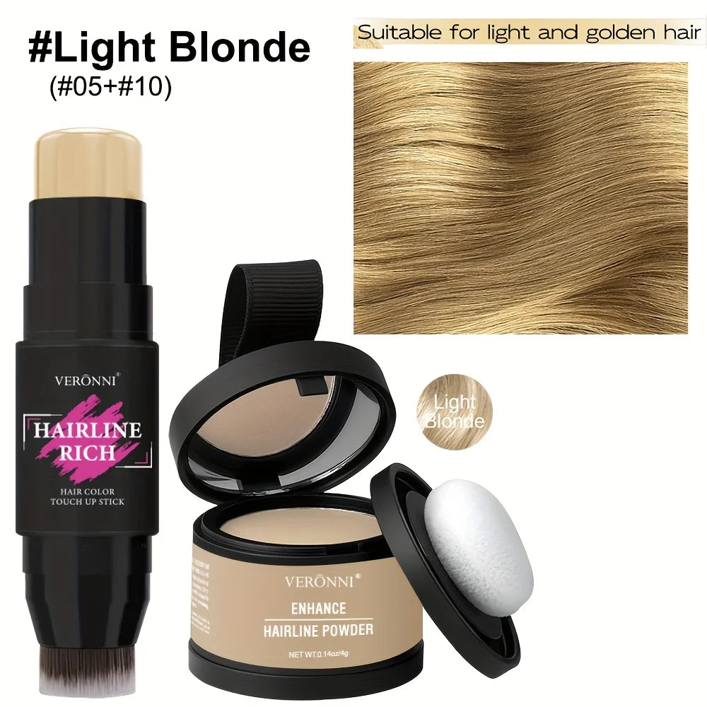 Hairline Concealer Powder & Color Pen Set - Waterproof Quick Coverage for Gray & White Hair Roots