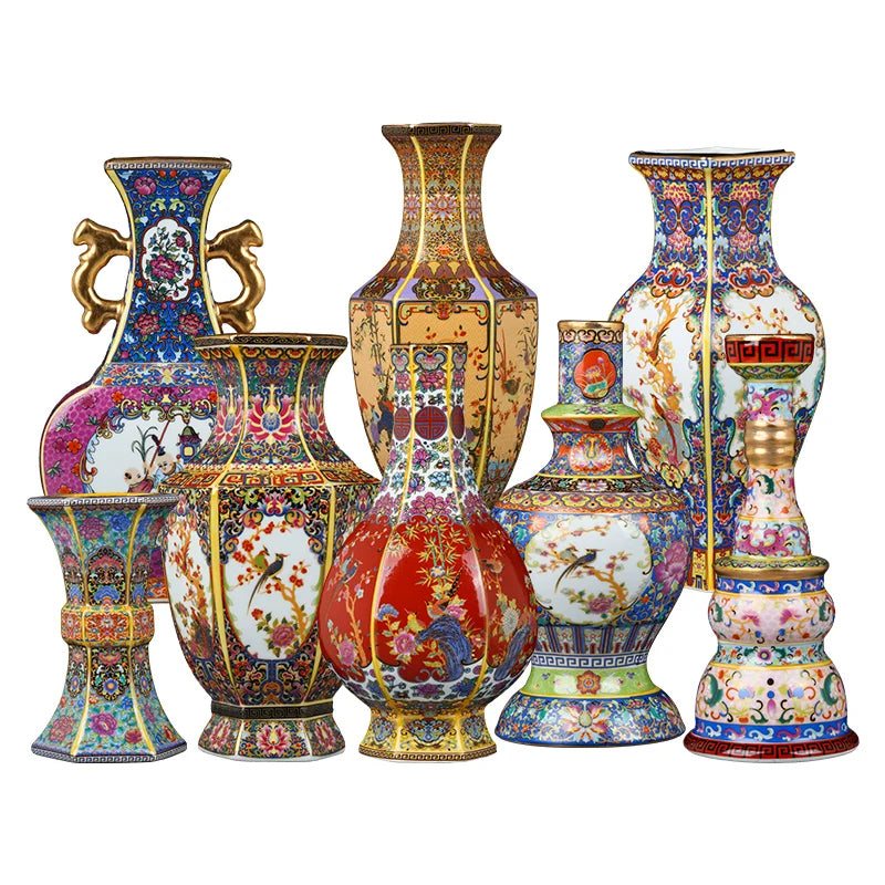 Ceramic Enamel Vase for Home Decor - Antique Chinese Living Room Ornaments