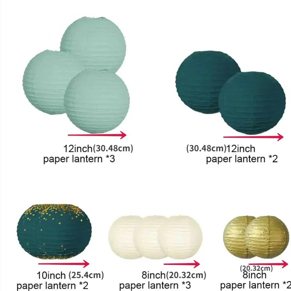 Sage Paper Lantern Set for Wedding Decor and Holiday Backgrounds - Green & Variety Styles