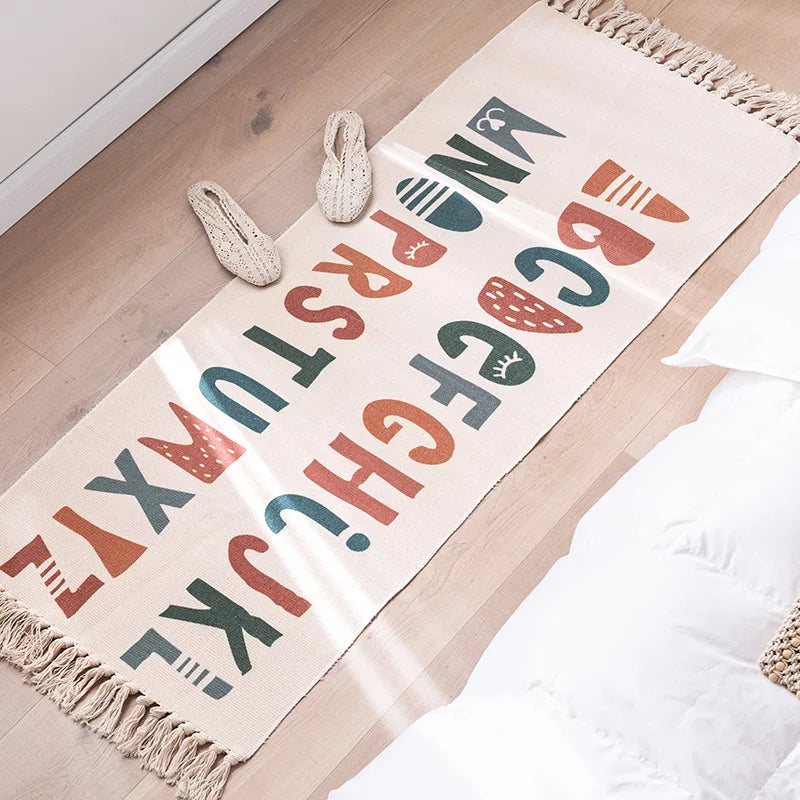 Boho Cotton Linen Rug 60x180cm with Tassels - Handwoven Floor Decor Carpet