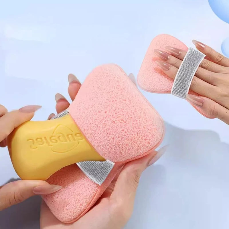 Bath Cleansing Foam Sponge Bag Set - Exfoliating Loofah Pouch for Body