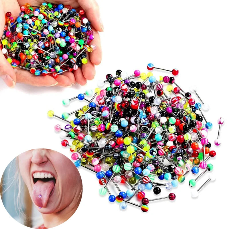 Mixed Color Acrylic Tongue Piercing Jewelry Set - 30/50/60/90/100pcs Body Jewelry