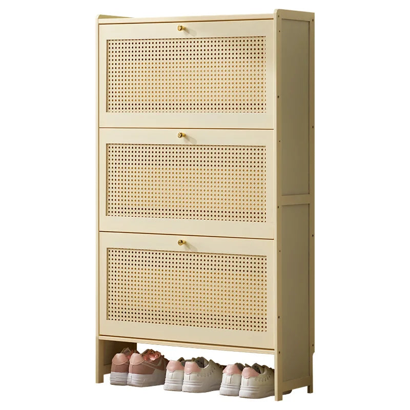Multi-Layer Bamboo Shoe Cabinet Wall-Mounted Flip Storage Dust-Proof Narrow Organizer