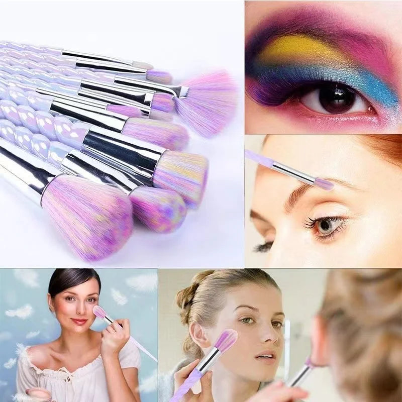 10-Piece Makeup Brush Set with Soft Synthetic Hair and Wooden Handles