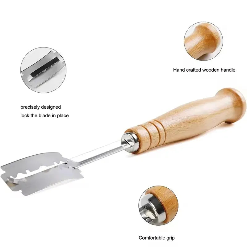 Wooden Handle Curved Bread Slicer Stainless Steel Bread Shaping Knife