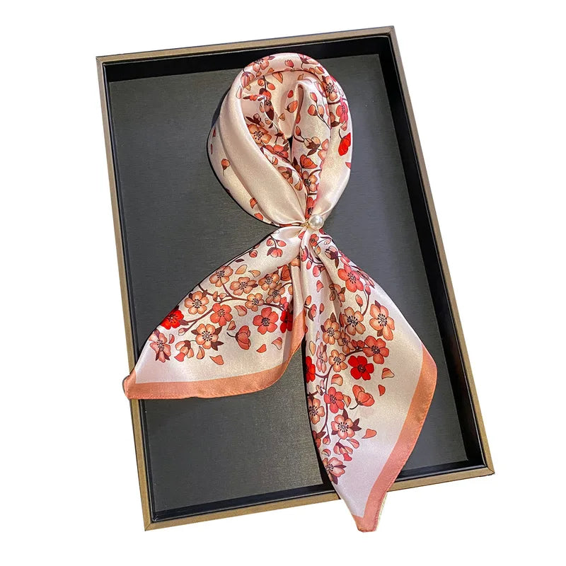 Natural Silk Hair Scarf 21x21 Inches Floral Pattern Sleep Wrap for Women