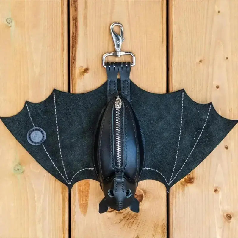 Gothic Bat Coin Purse with Foldable Wings PU Leather Keychain Wallet