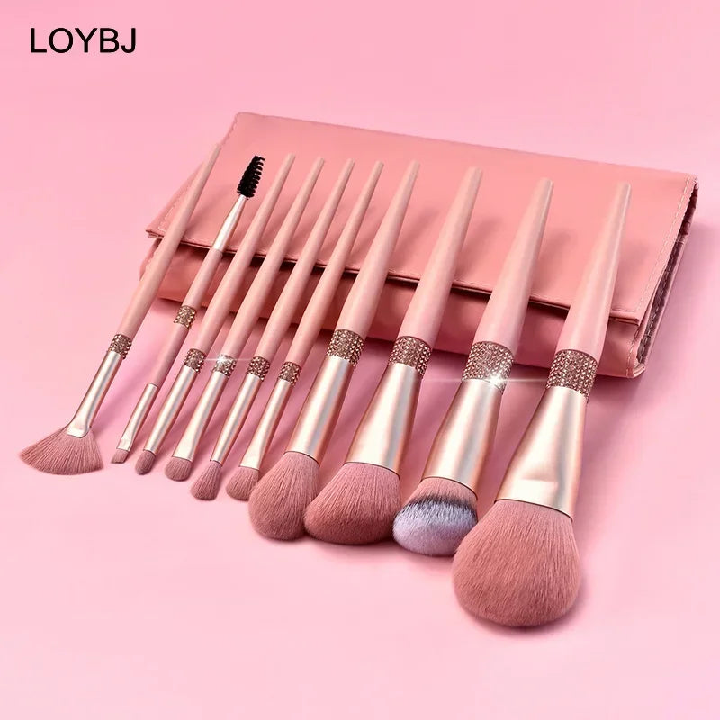 10pcs Diamond Makeup Brush Set - Soft Synthetic Face & Eye Brushes for Cosmetics