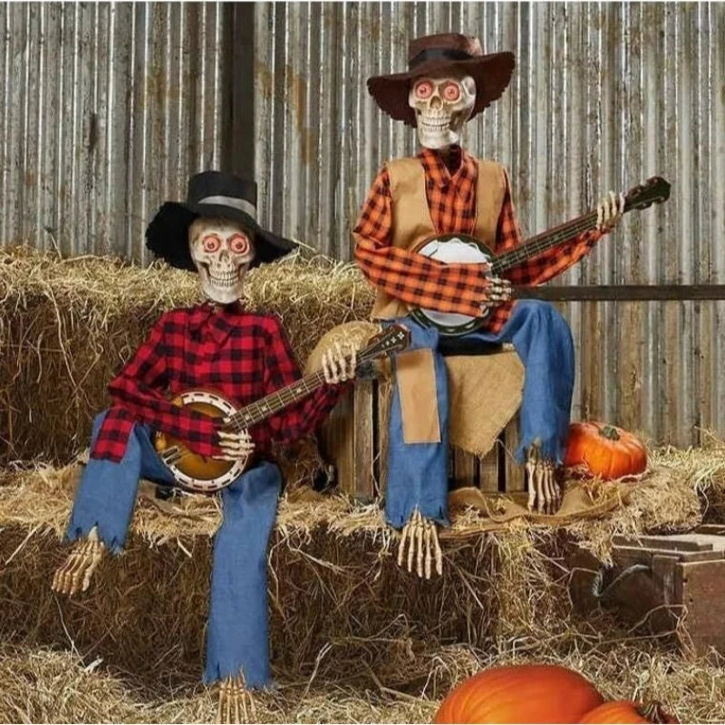Halloween Animatronic Skeletons with Banjo - Indoor & Outdoor Yard Decor