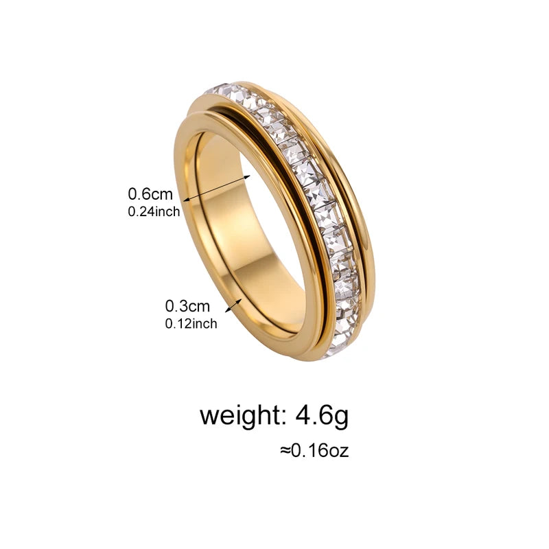 Stainless Steel Zirconia Spinner Rings for Anxiety Relief - Women & Men Jewelry Gift