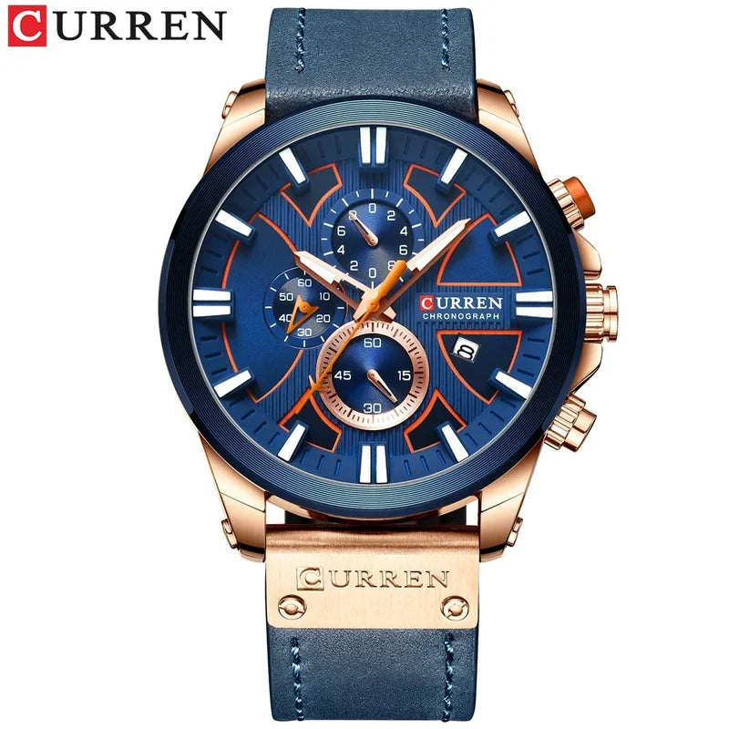 Men's Business Leather Strap Watch - Waterproof Chronograph, Luminous Dial