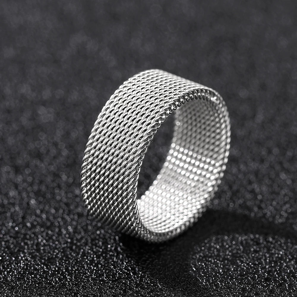 Luxury Titanium Couple Ring Mesh Jewelry for Men Women Wedding Gift