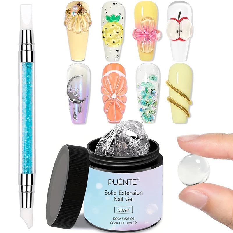 Clear Non-Stick Nail Extension Gel Kit with Sculpture Pen - 100g UV/LED Nail Art