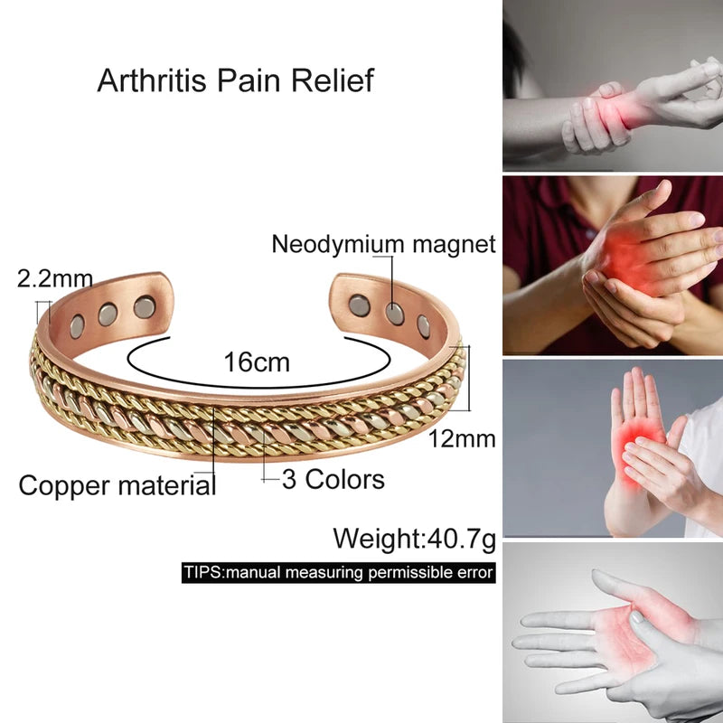 Magnetic Copper Bracelet Adjustable Men Women Health Jewelry - Resizable Cuff Bangles