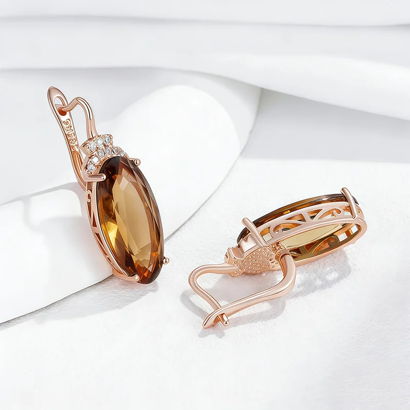 Elegant Drop Earrings for Women 30x10mm Zircon Jewelry with Rose Gold Finish