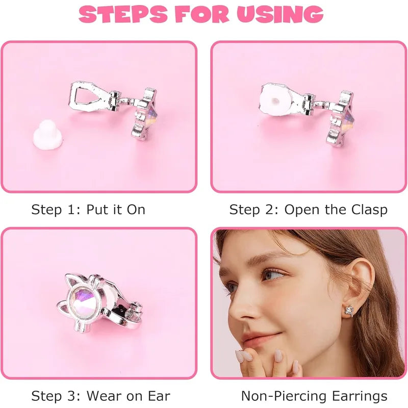12 Pairs Clip-On Earrings Set for Women CZ, Pearl, Star, Heart & Butterfly Jewelry